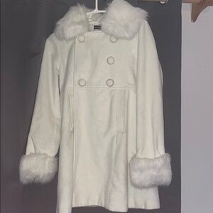 Sorridere Y2K White Faux Fur Trimmed Coat Vintage